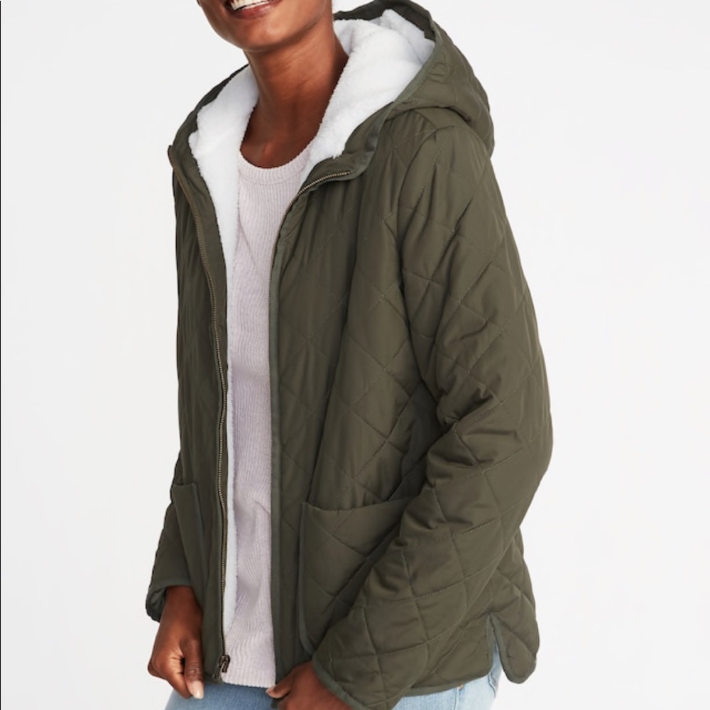 Old Navy Quilted Sherpa-Lined Hooded Jacket